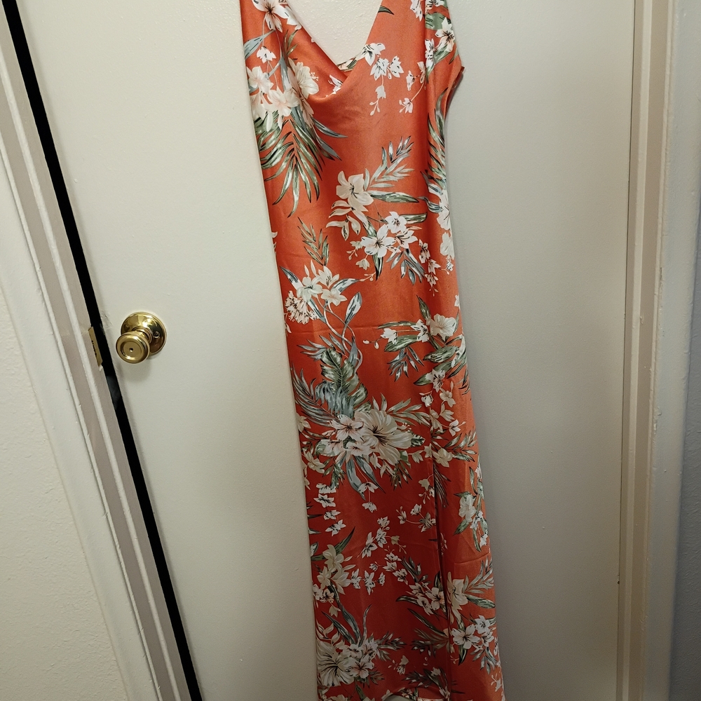 Tropical Floral Maxi Dress in Orange and White